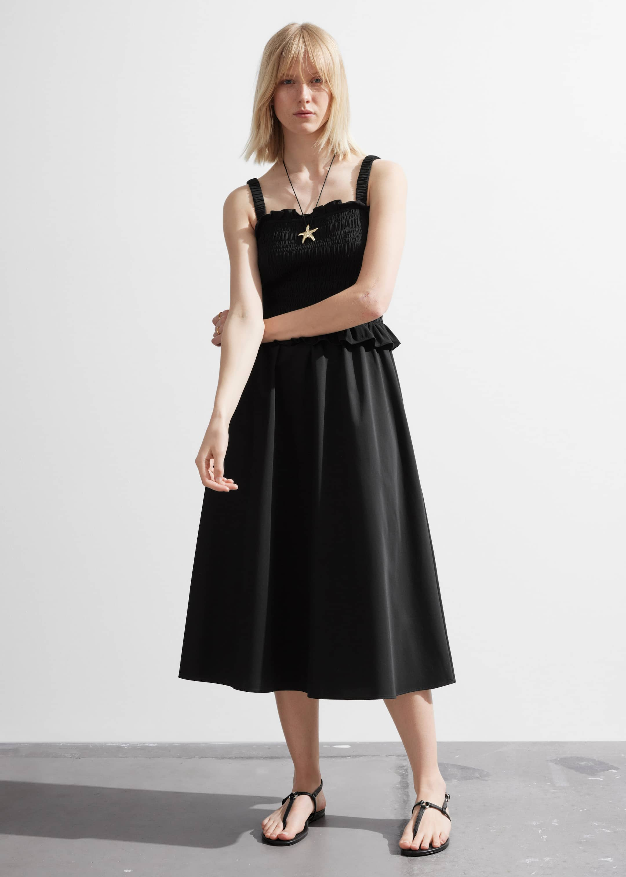 Ruched Midi Dress - Black - Lookbook