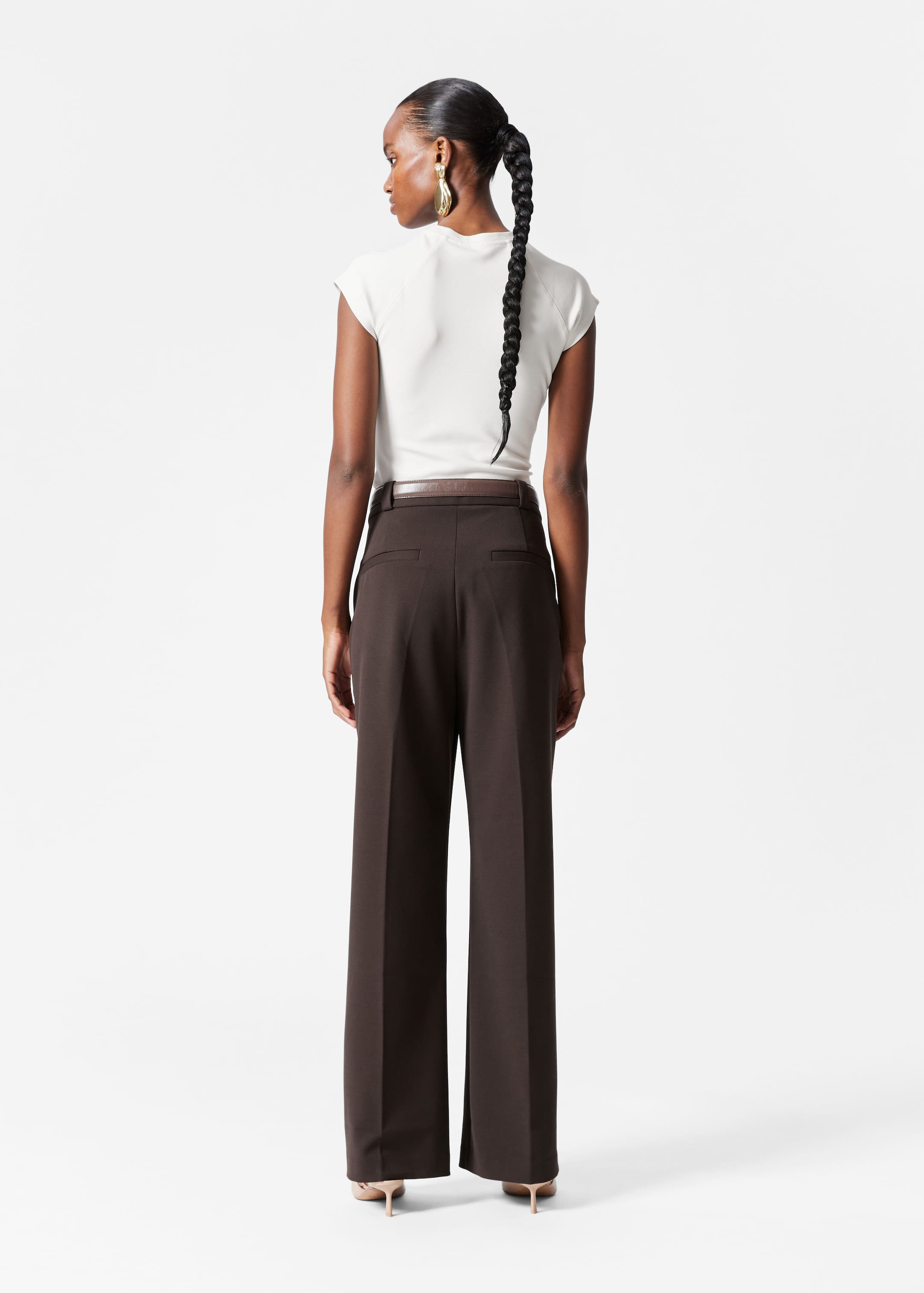 Wide Press-Crease Trousers - Cream - Lookbook