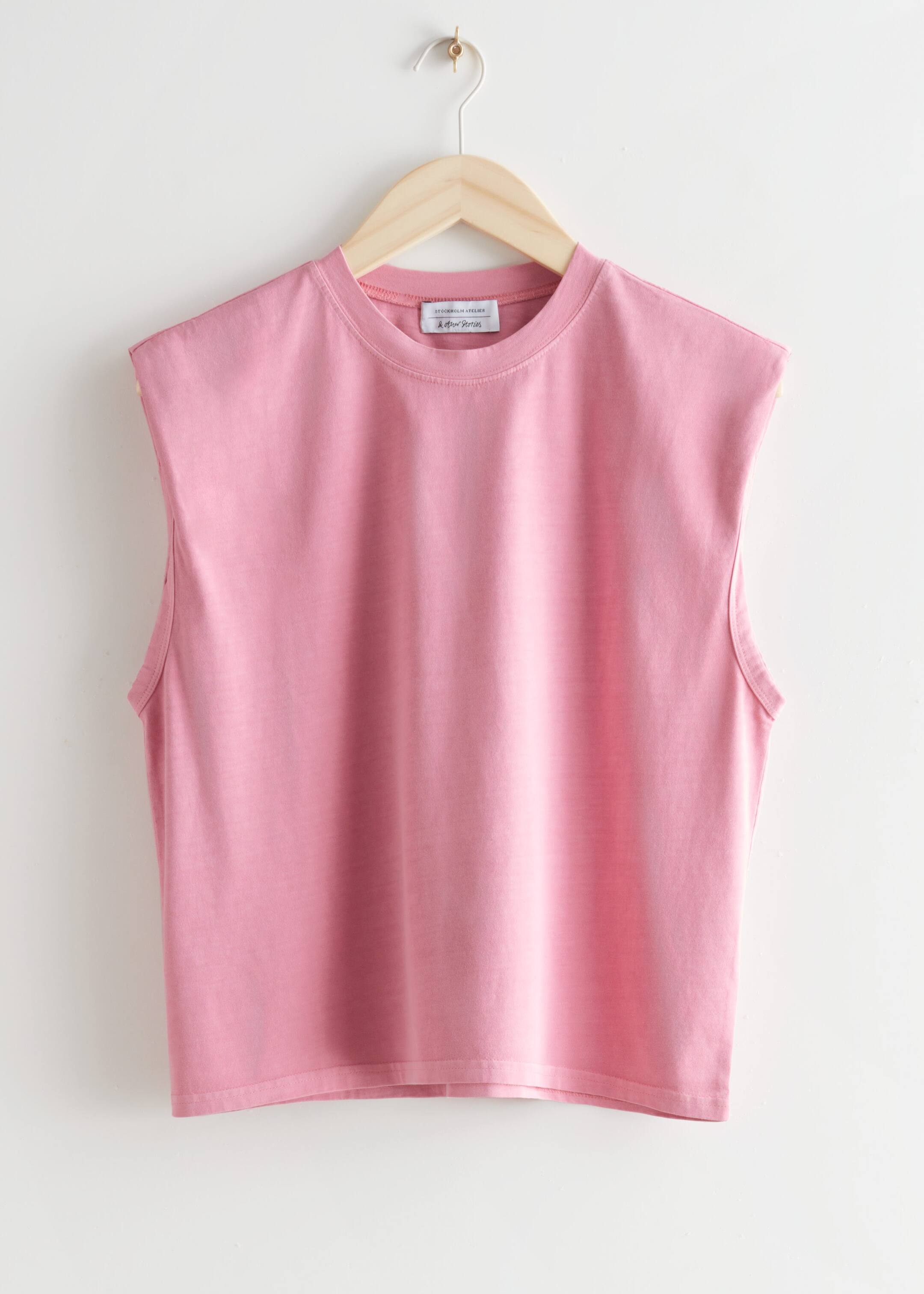 Cropped Padded Shoulder Tank Top - Rosa - Stillleben