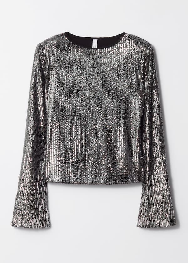 Flared-Sleeve Sequin Top