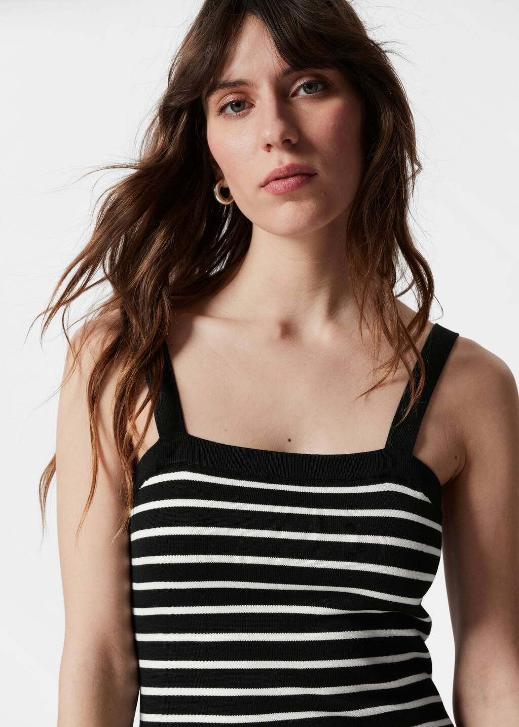 Jacquard-Knit Midi Dress - Black/White Stripes - Midi