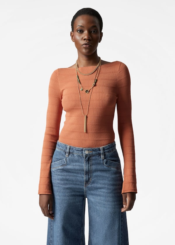 Knitted Boat-Neck Top