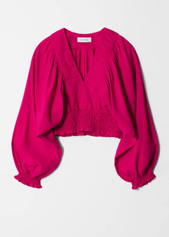 Smocked Puff-Sleeve Blouse