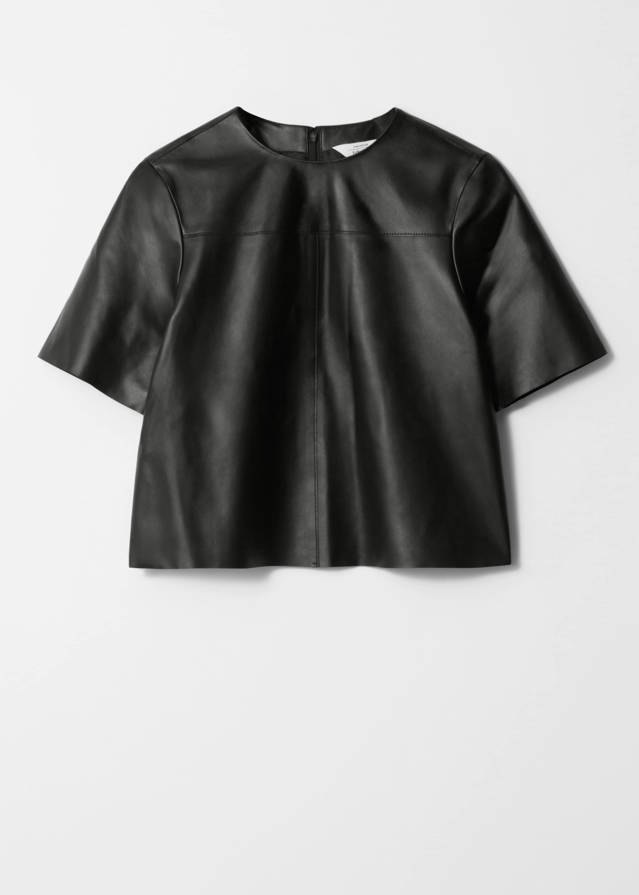 Boxy Leather T-Shirt - Black - Still Life