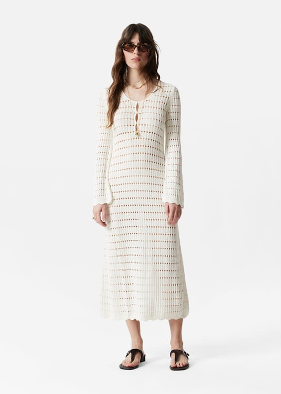 Scalloped Knit Midi Dress