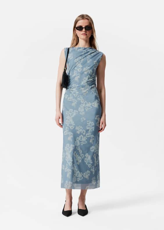 Draped Sleeveless Midi Dress