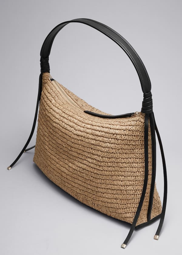 Leather-Detailed Straw Bag