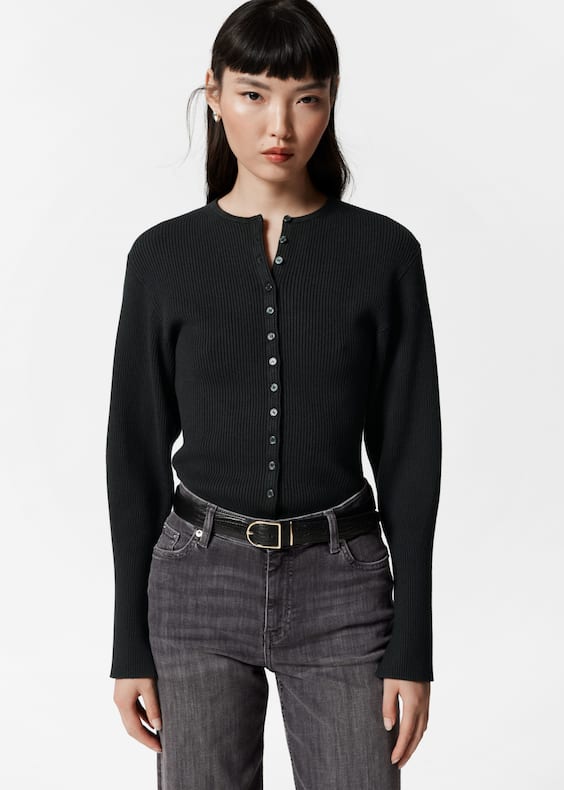 Fitted Rib-Knit Cardigan