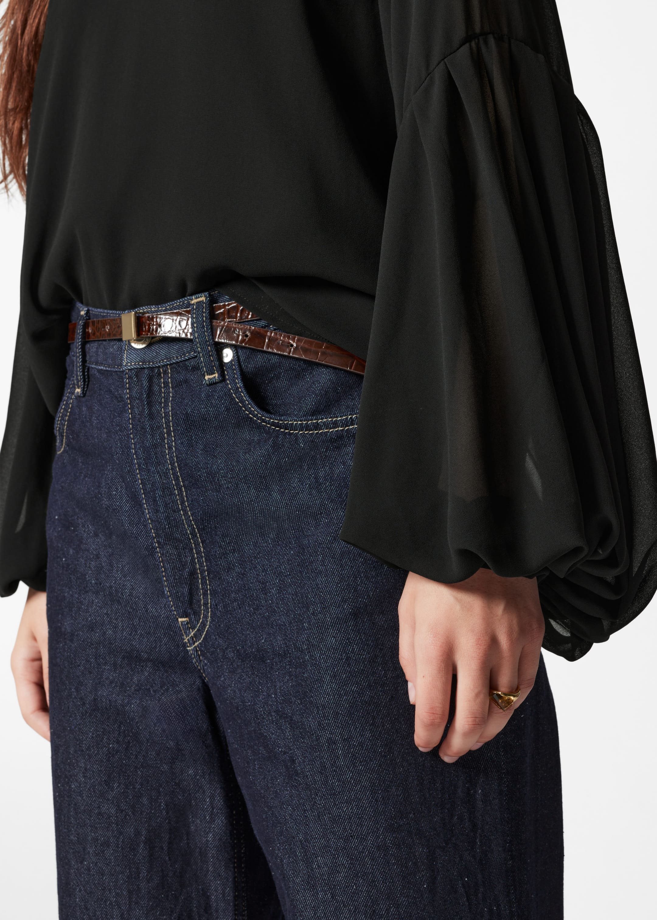 Sheer Puff-Sleeve Blouse - Black - Lookbook