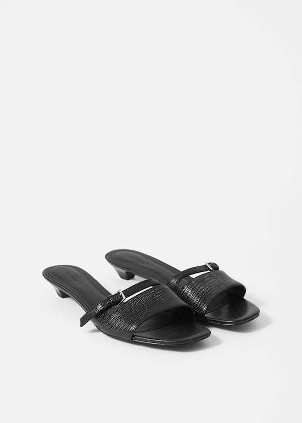 Buckle-Embellished Leather Mules