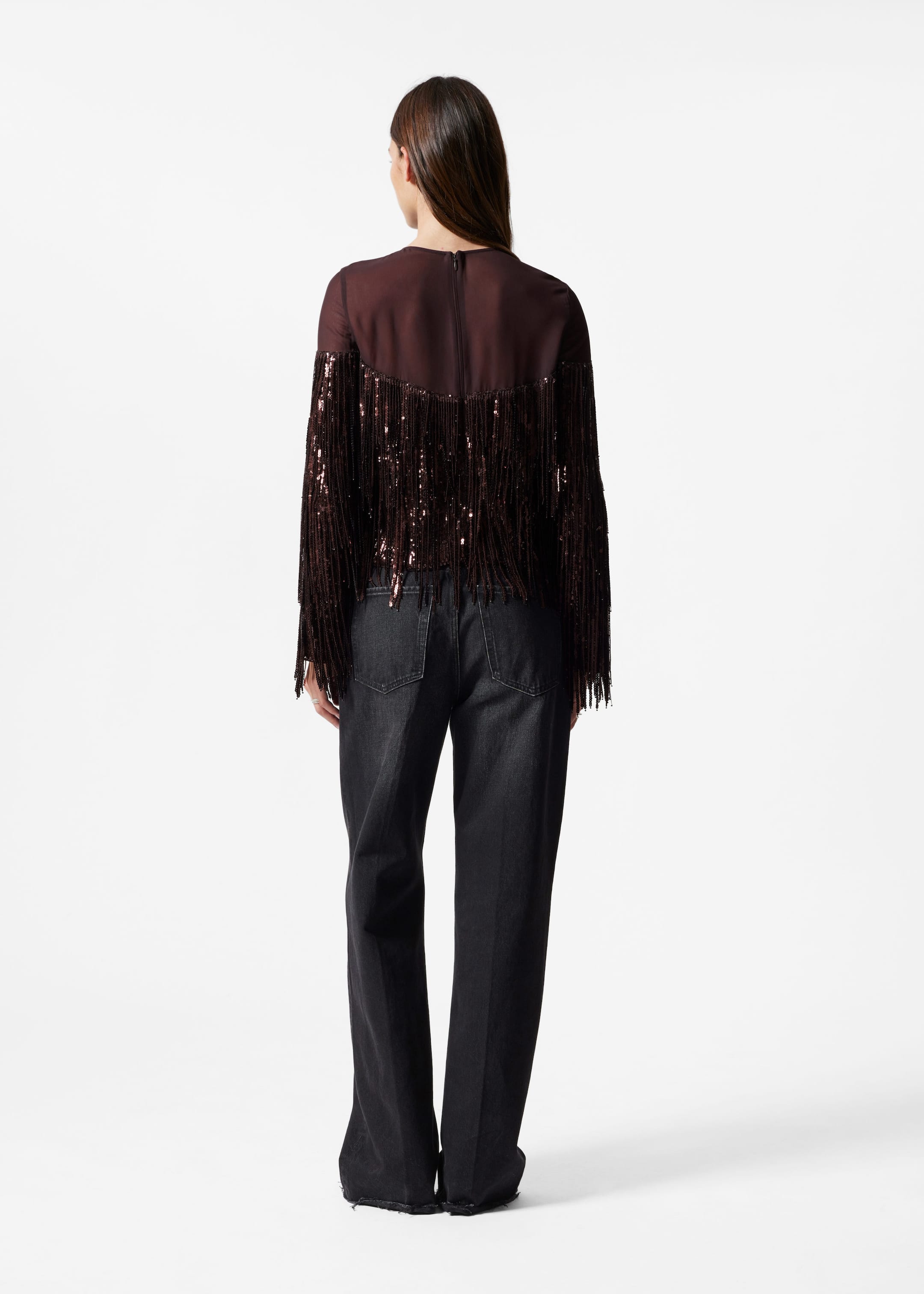 Fringed Sequin Top - Brown - Lookbook