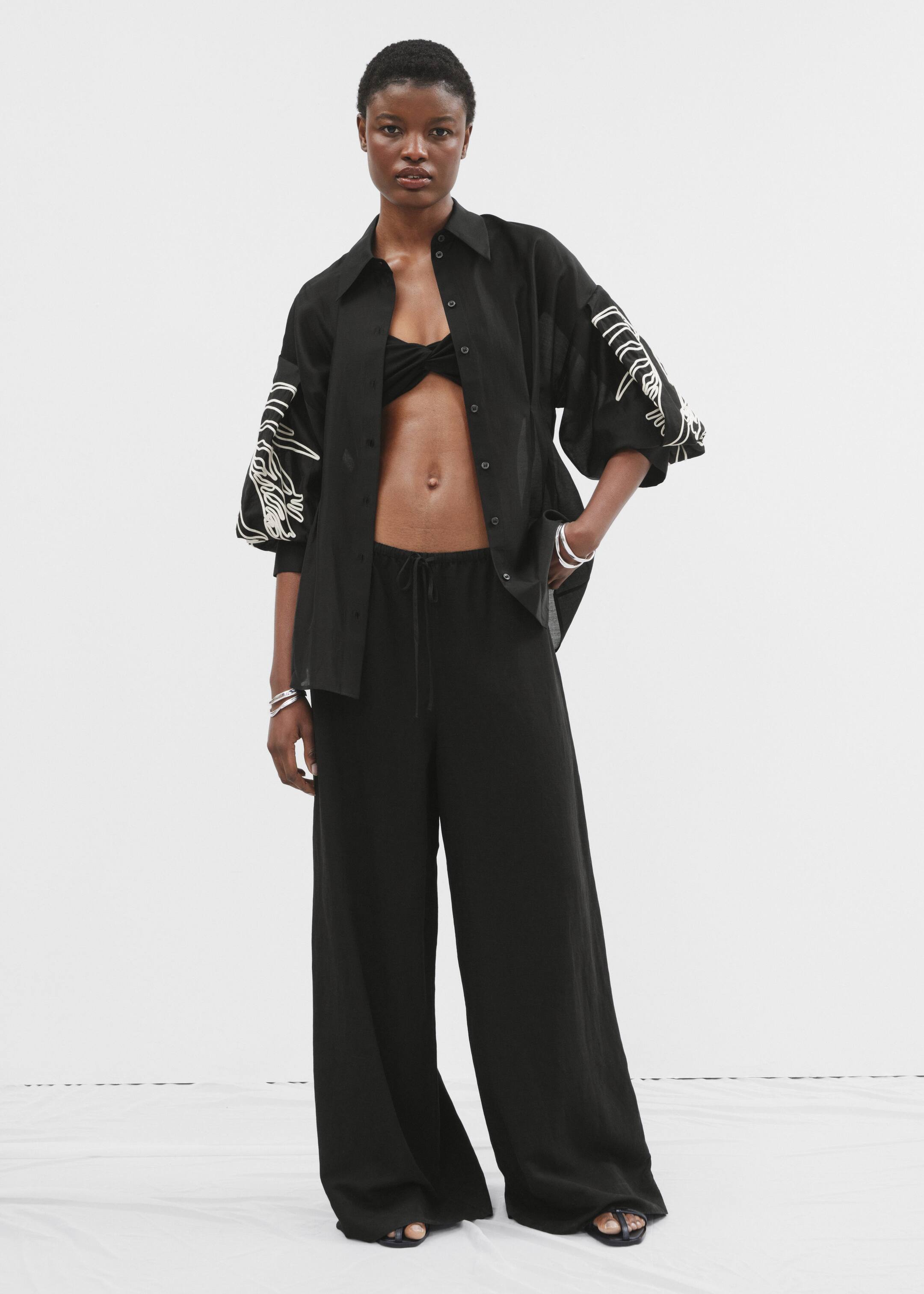 Relaxed Drawstring Trousers - Black/White - Lookbook