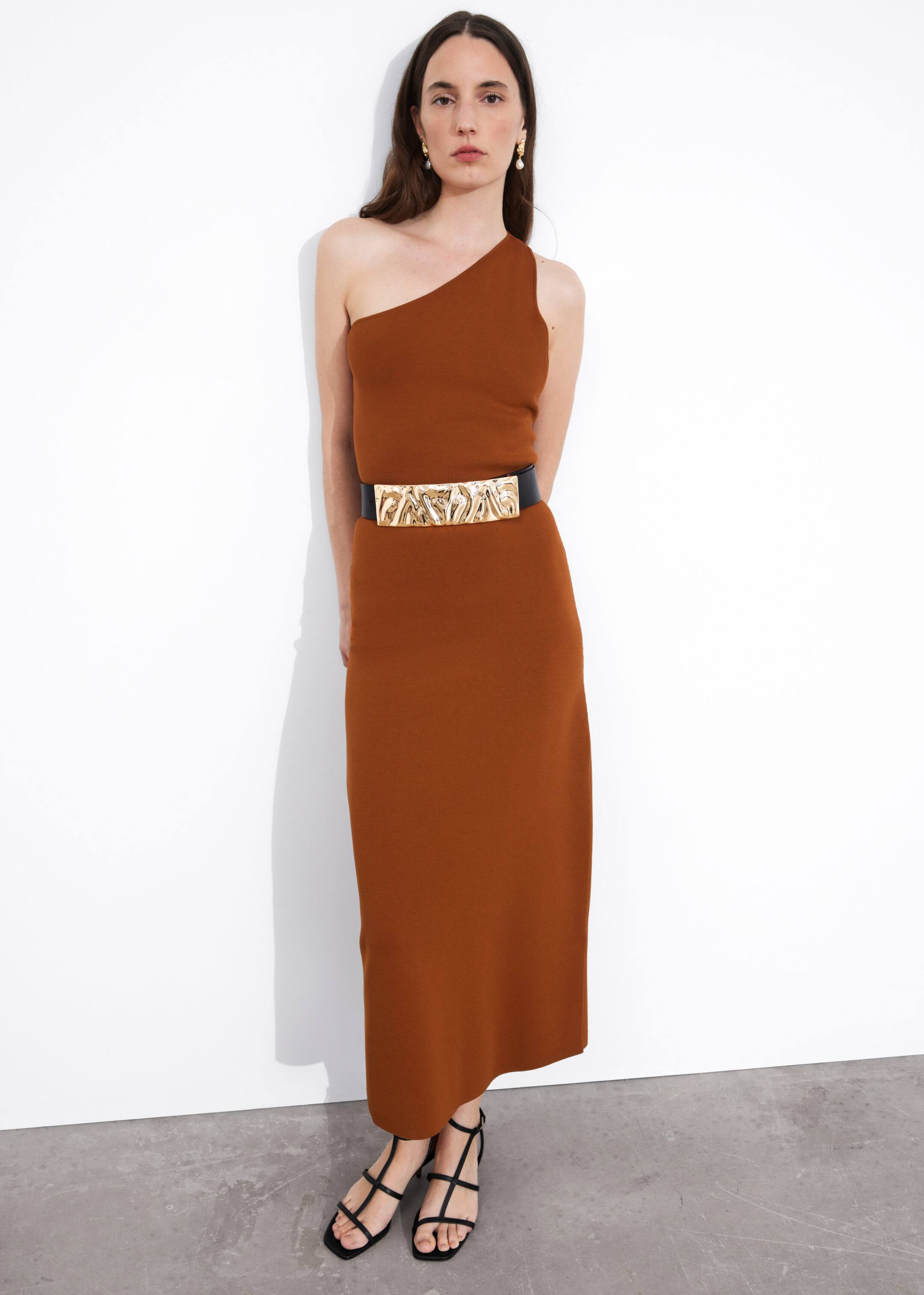 Robe midi asymétrique - Marron - Lookbook