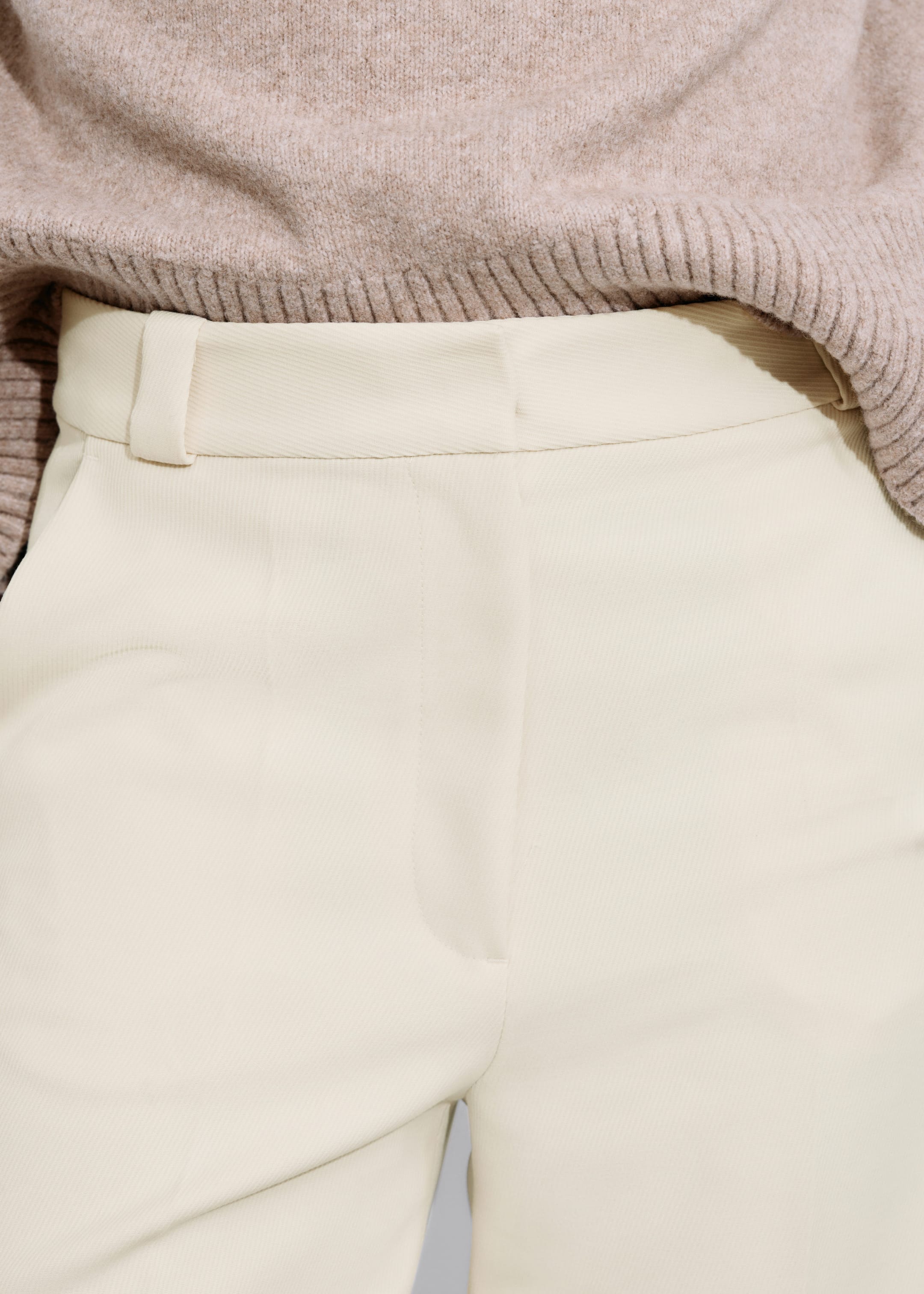 Wide Press-Crease Trousers - Cream - Lookbook