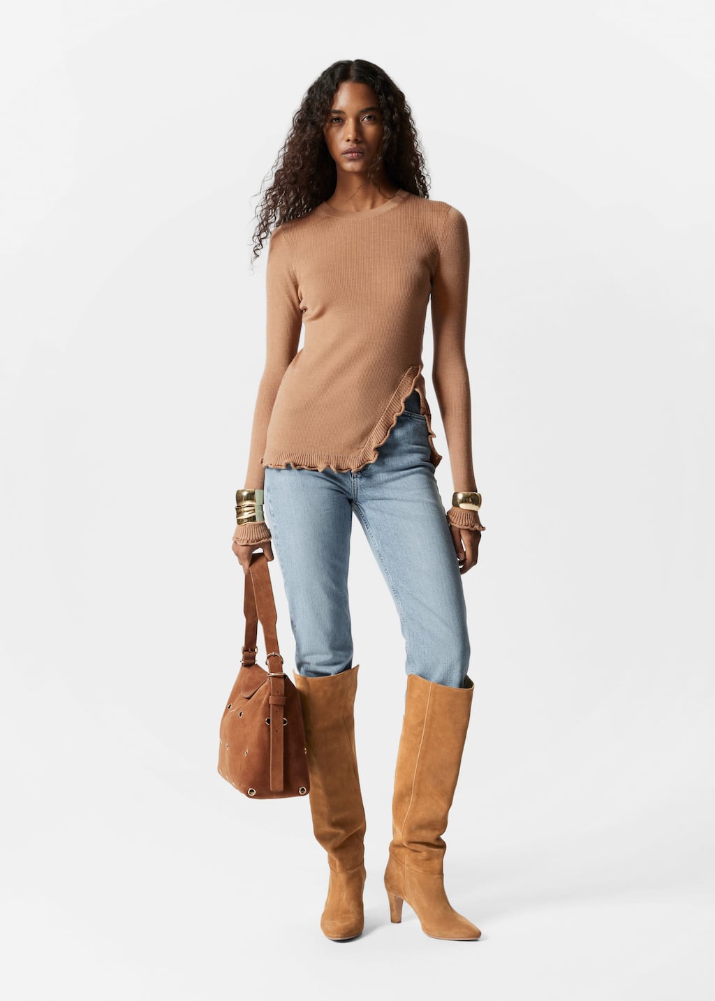 Ruffled-Slit Top - Red - Long Sleeve Tops - & Other Stories