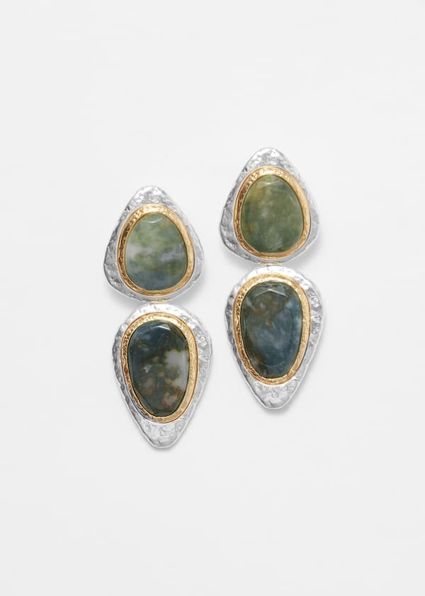 Two-Toned Stone Pendant Earrings