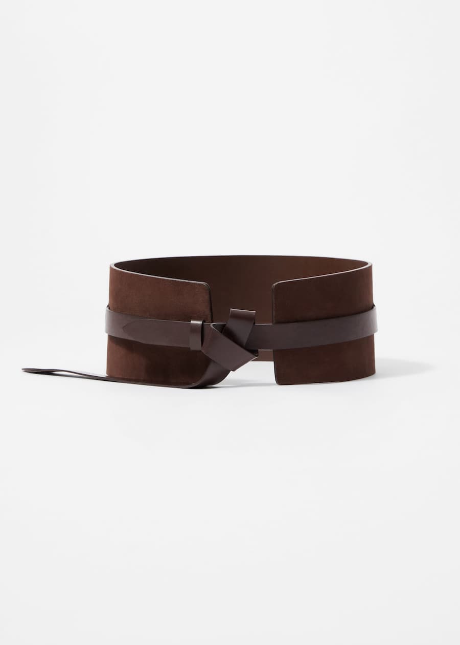 Leather-Trimmed Suede Waist Belt Brown Other Stories