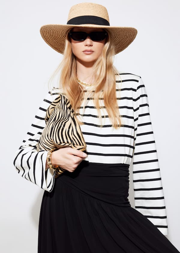 Grosgrain-Trimmed Raffia Hat