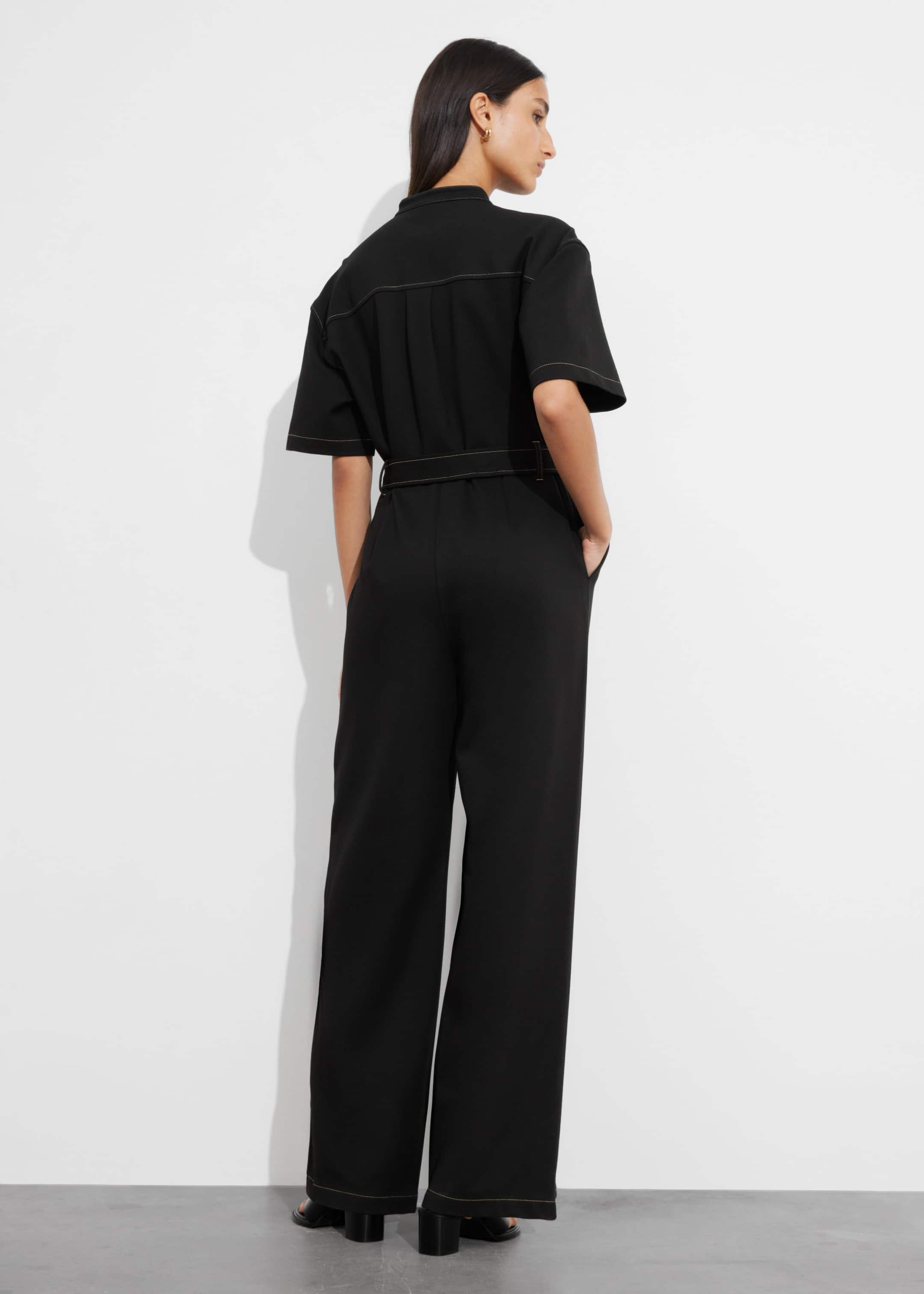 Short-Sleeve Utility Jumpsuit - Black - Lookbook