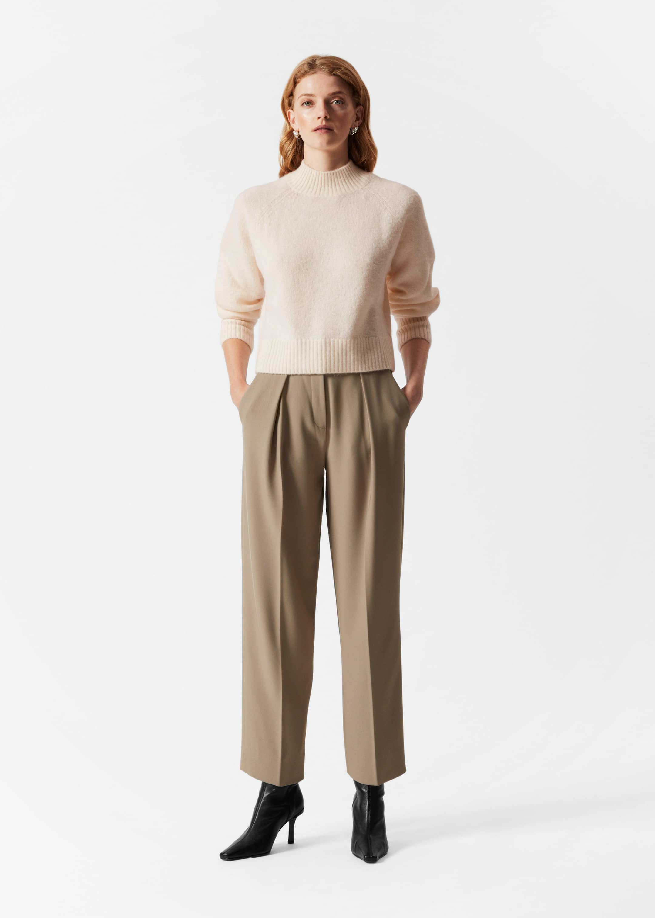 Mock Neck Jumper - Beige - Lookbook