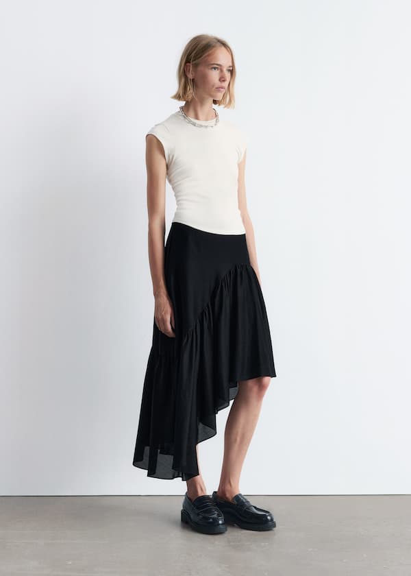 Asymmetric Ruffle Midi Skirt