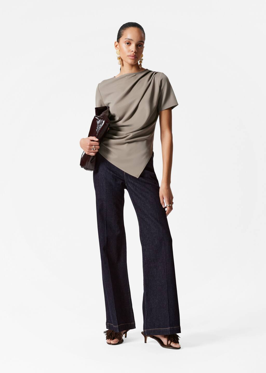 [FLARE UP]★25SS★Asymmetrical Draped Roll-Up T-Shirt Asymmetrical Draped Roll-Up T-Shirt (FL-165_Gray) - FLAREUP
