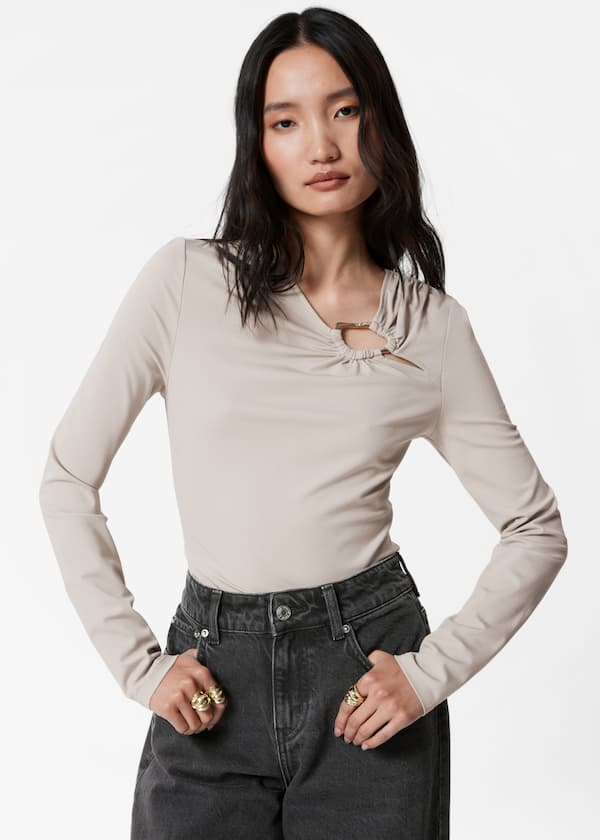 Ruched Buckle-Detail Top