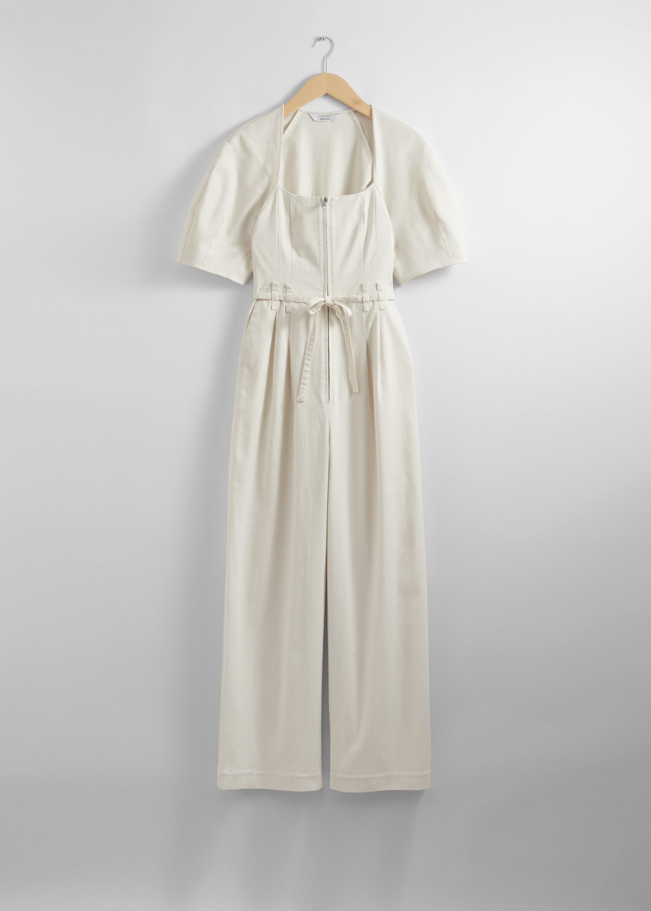 Belted Zip-Front Jumpsuit - White - Still Life