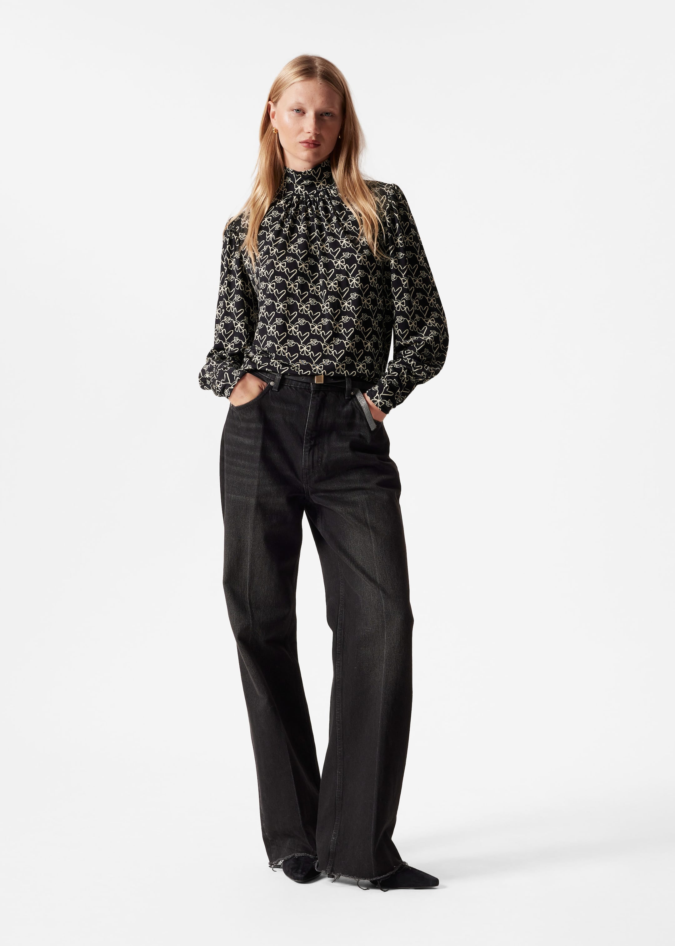 Blouse à col montant - Noir - Lookbook