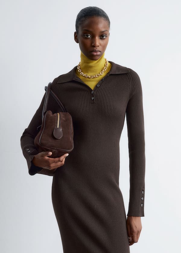Rib-Knit Polo Midi Dress