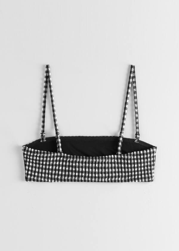 StillLife Back Image of Stories Seersucker Bandeau Bikini Top in Black