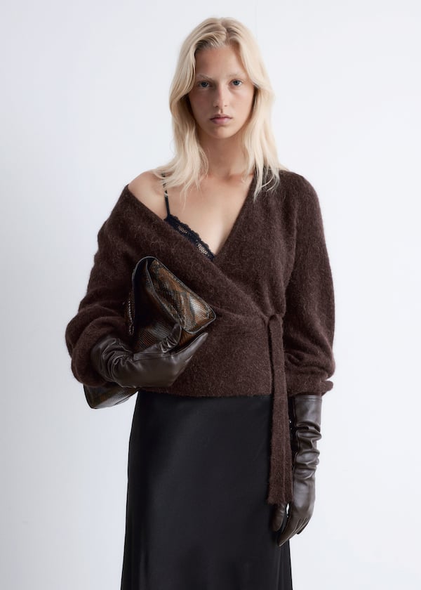 Mohair-Blend Knitted Wrap Cardigan