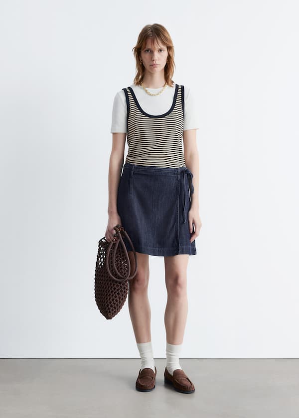 Tie-Detail Denim Mini Skirt