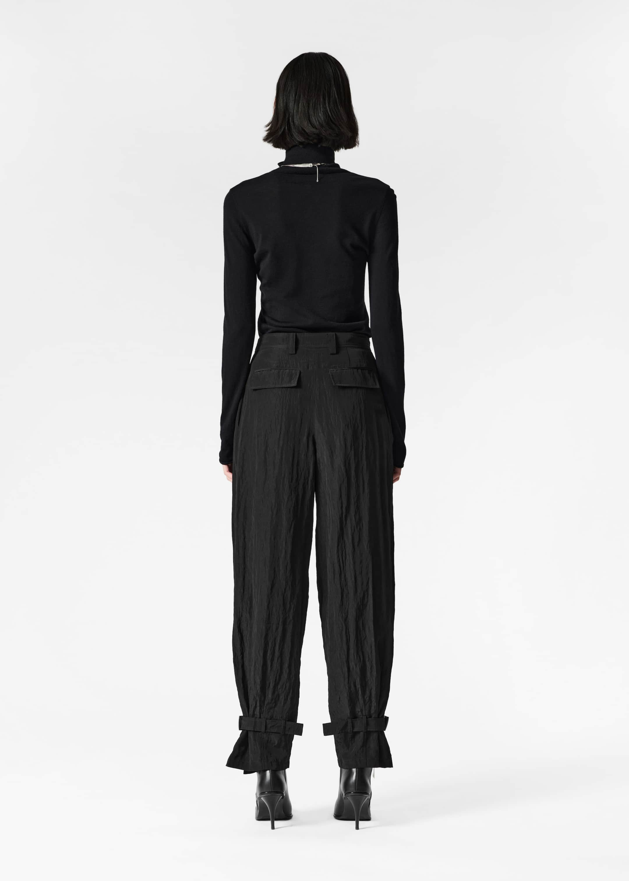 Belted Box-Pleat Trousers - Black - Lookbook