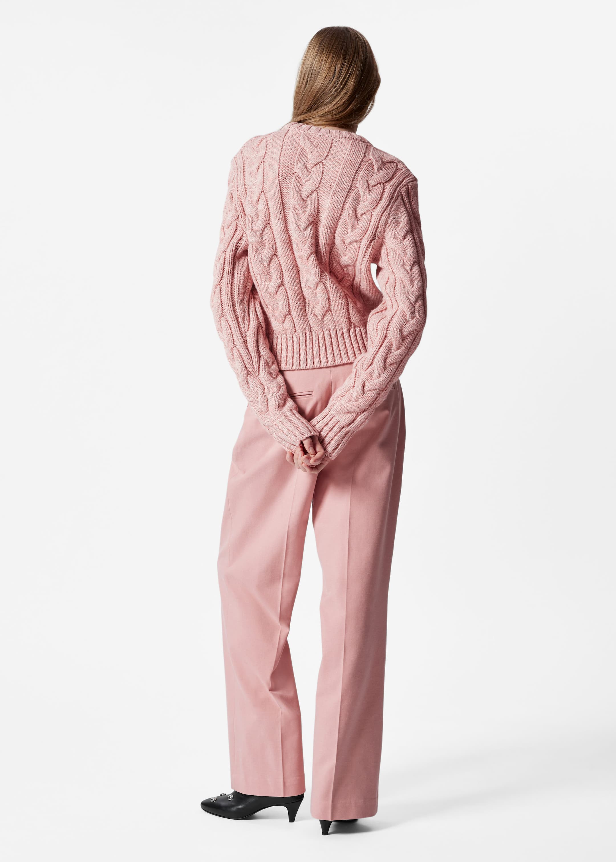 Cable-Knit Wool Jumper - Pink - Lookbook