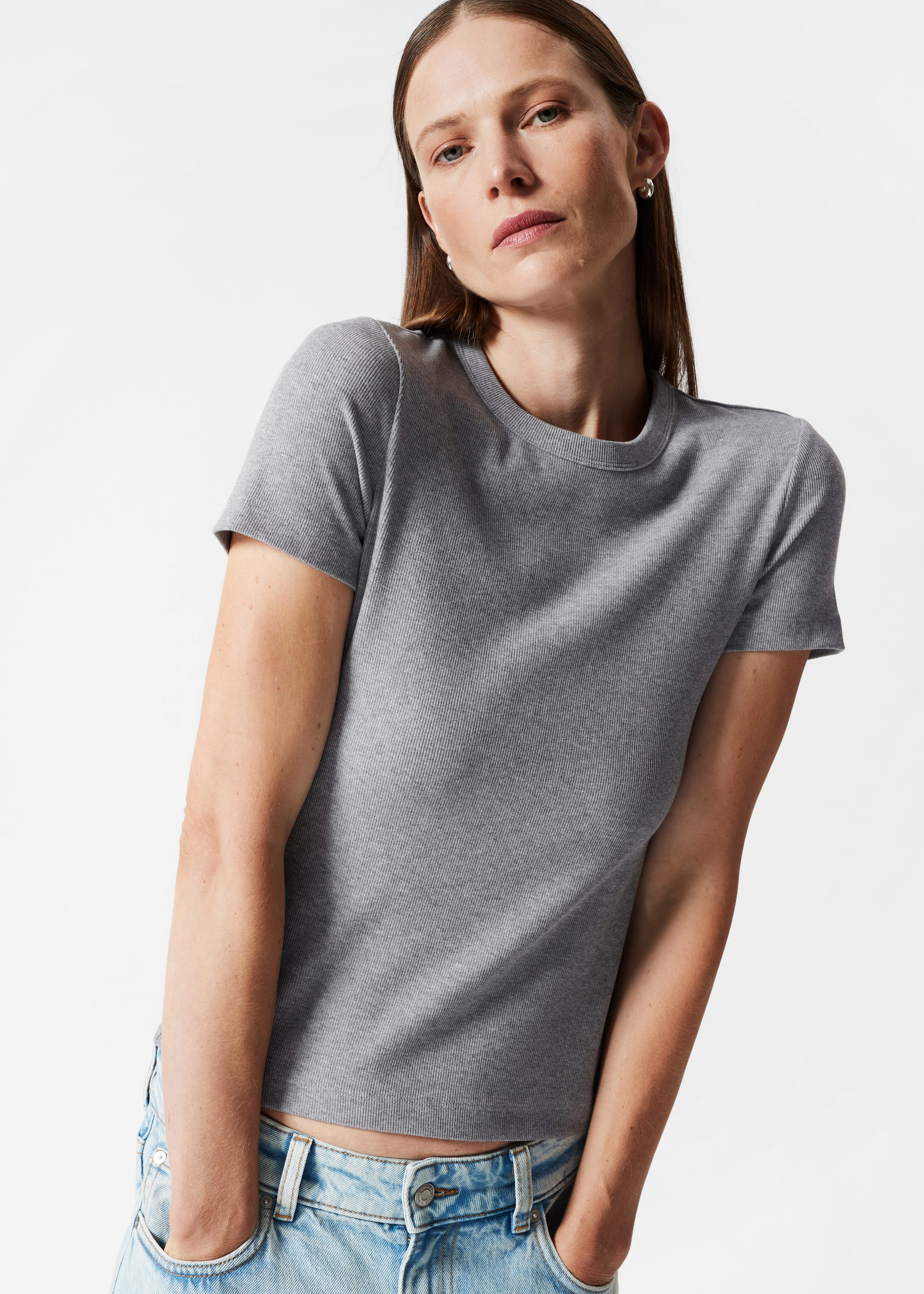 Image of Ribbed Cropped T-Shirt