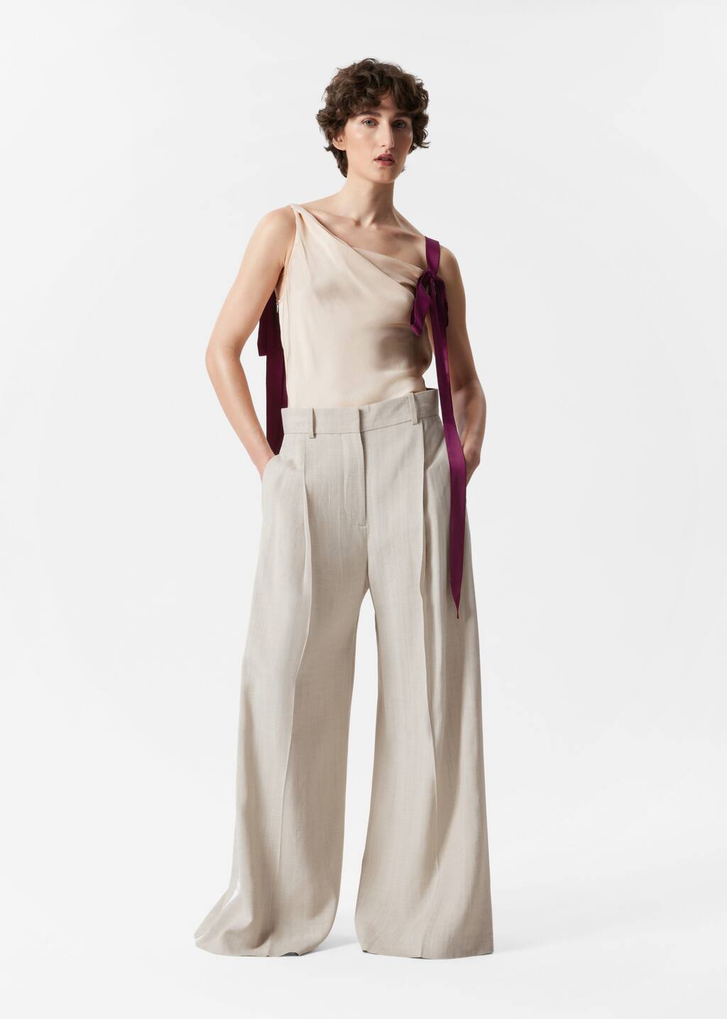 Ribbon Camisole Top - Creme/Purple - Tanktops & Camisoles