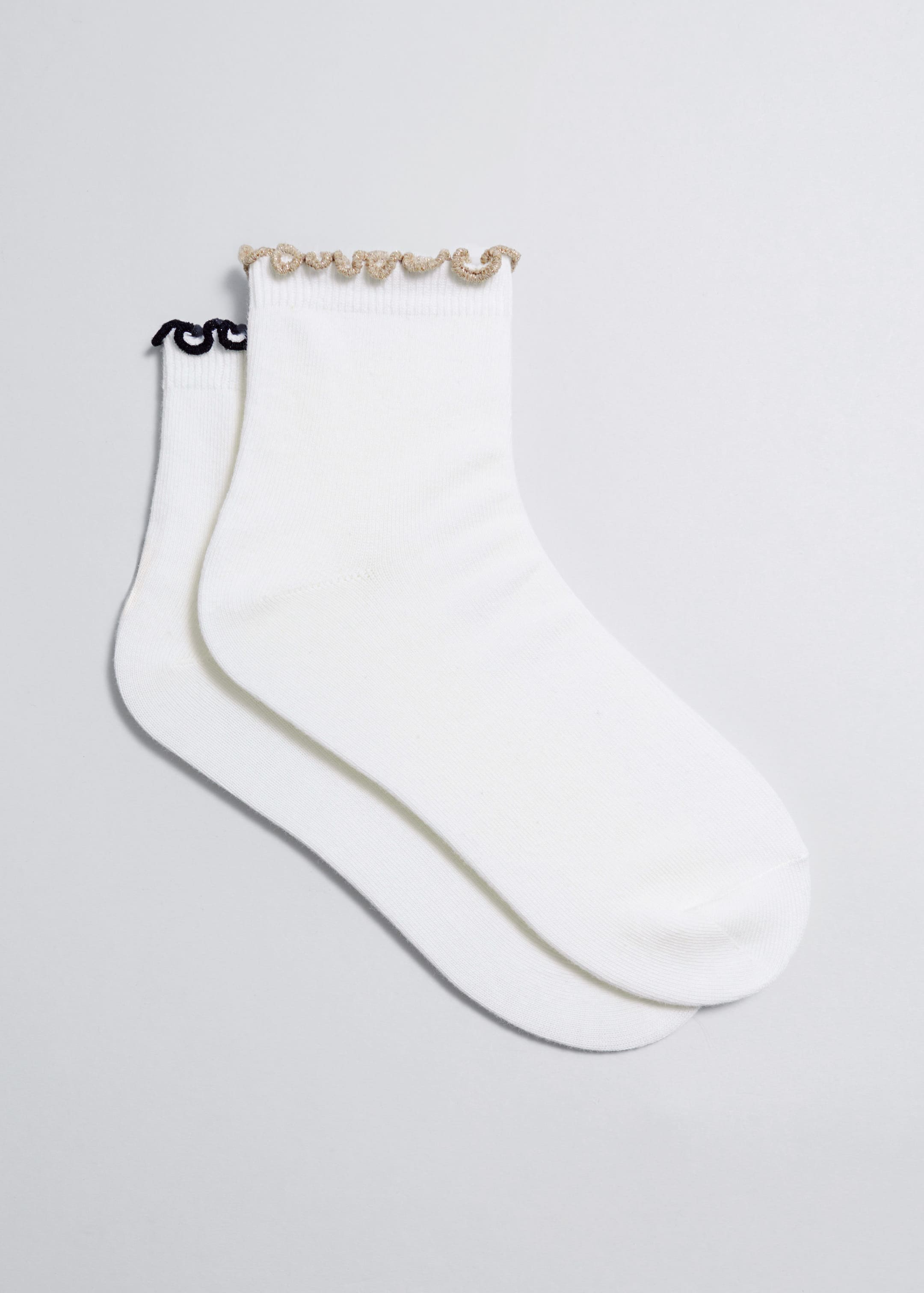 Glitter Frill Ankle Socks Set - White - Still Life