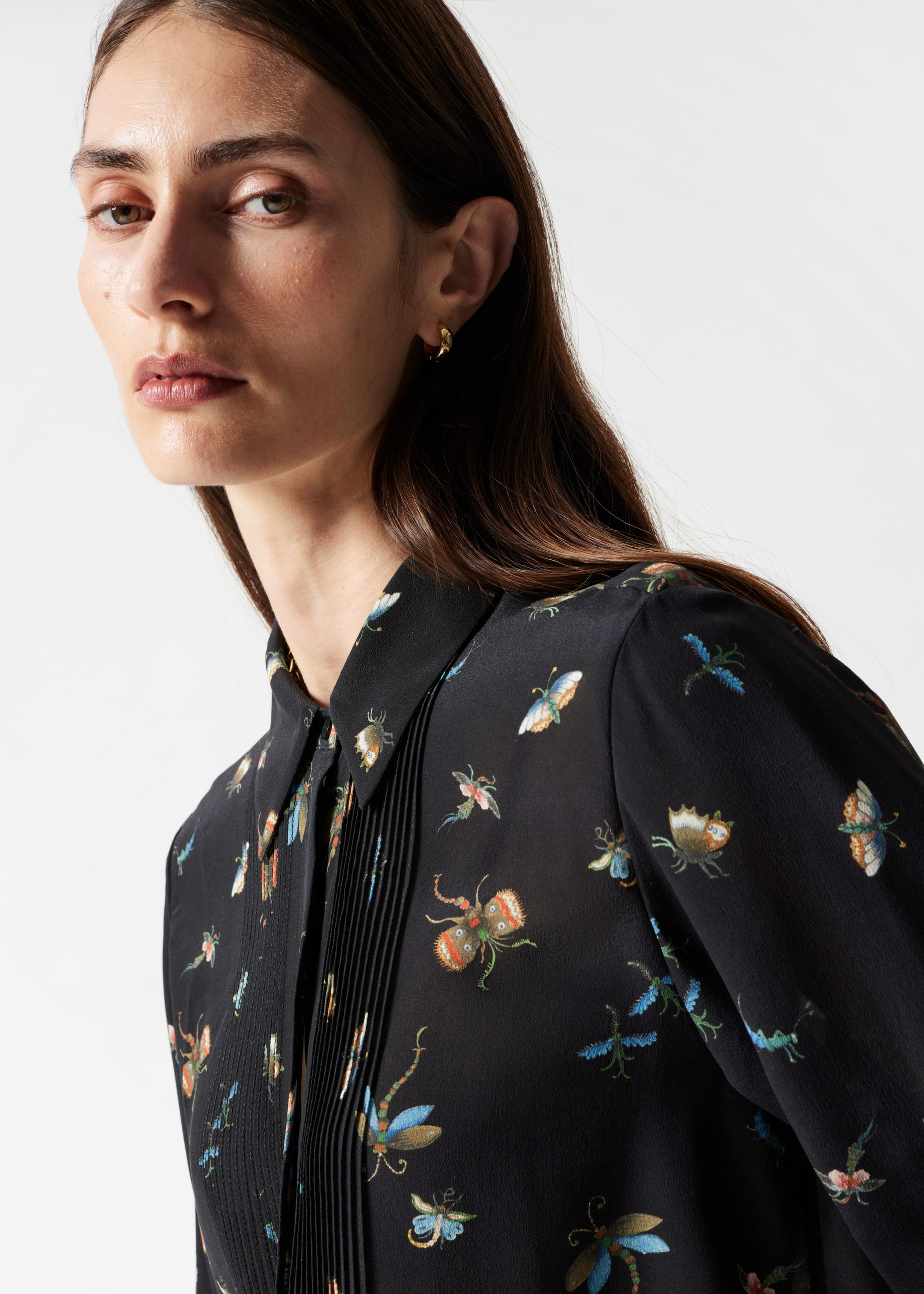 Pintuck-Detailed Silk Shirt - Black - Lookbook