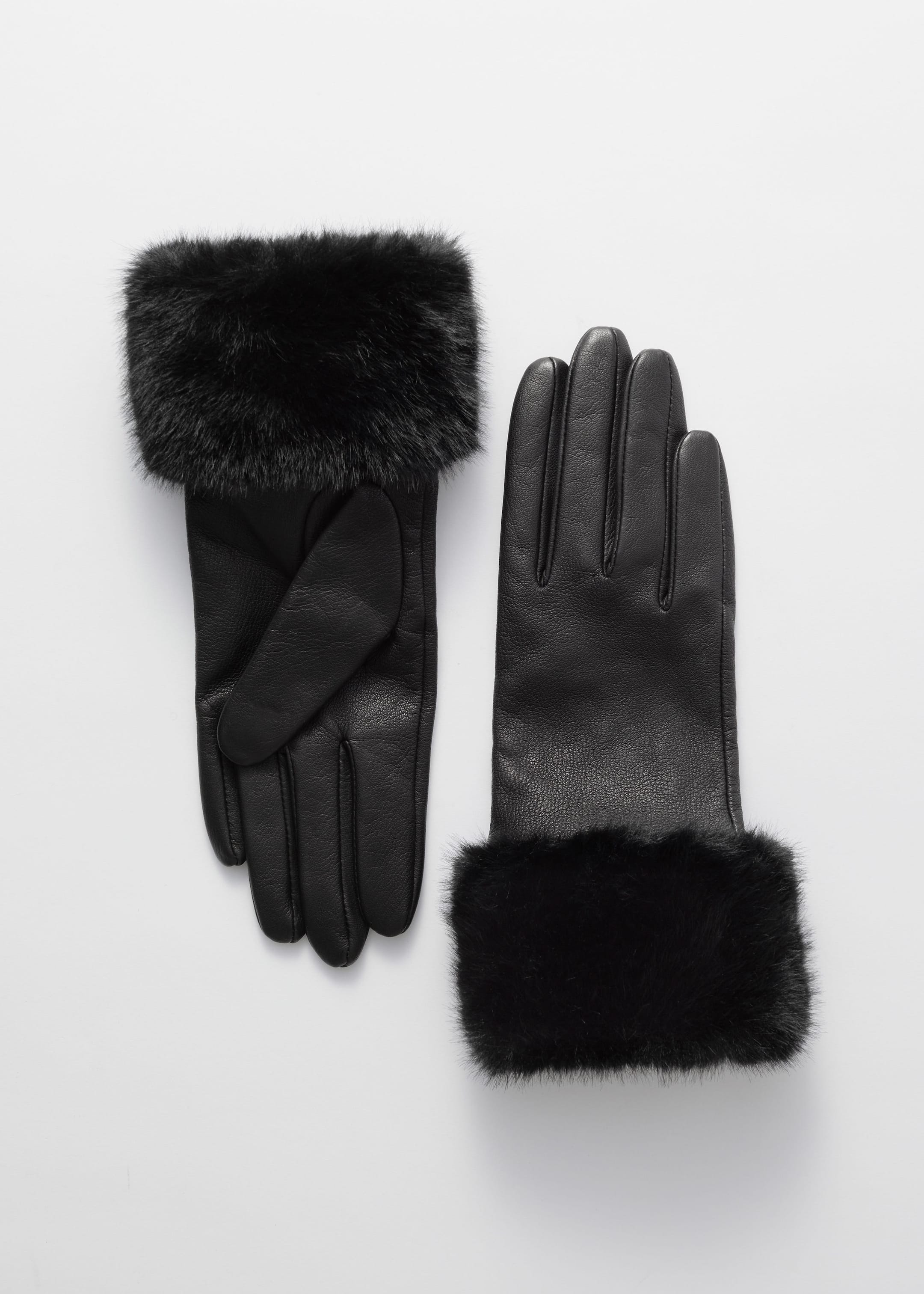 Image of FauxFur Trimmed Leather Gloves