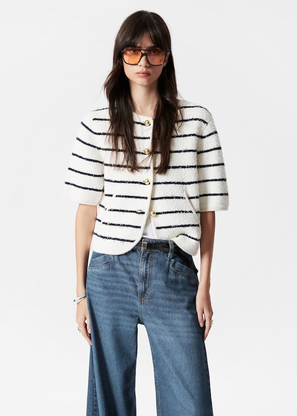 Textured Short-Sleeve Cardigan