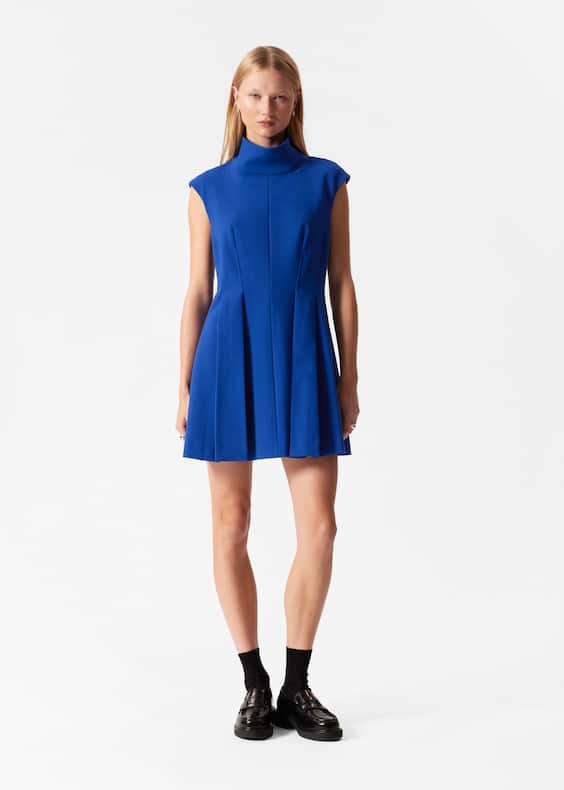 Turtleneck Pleated Mini Dress