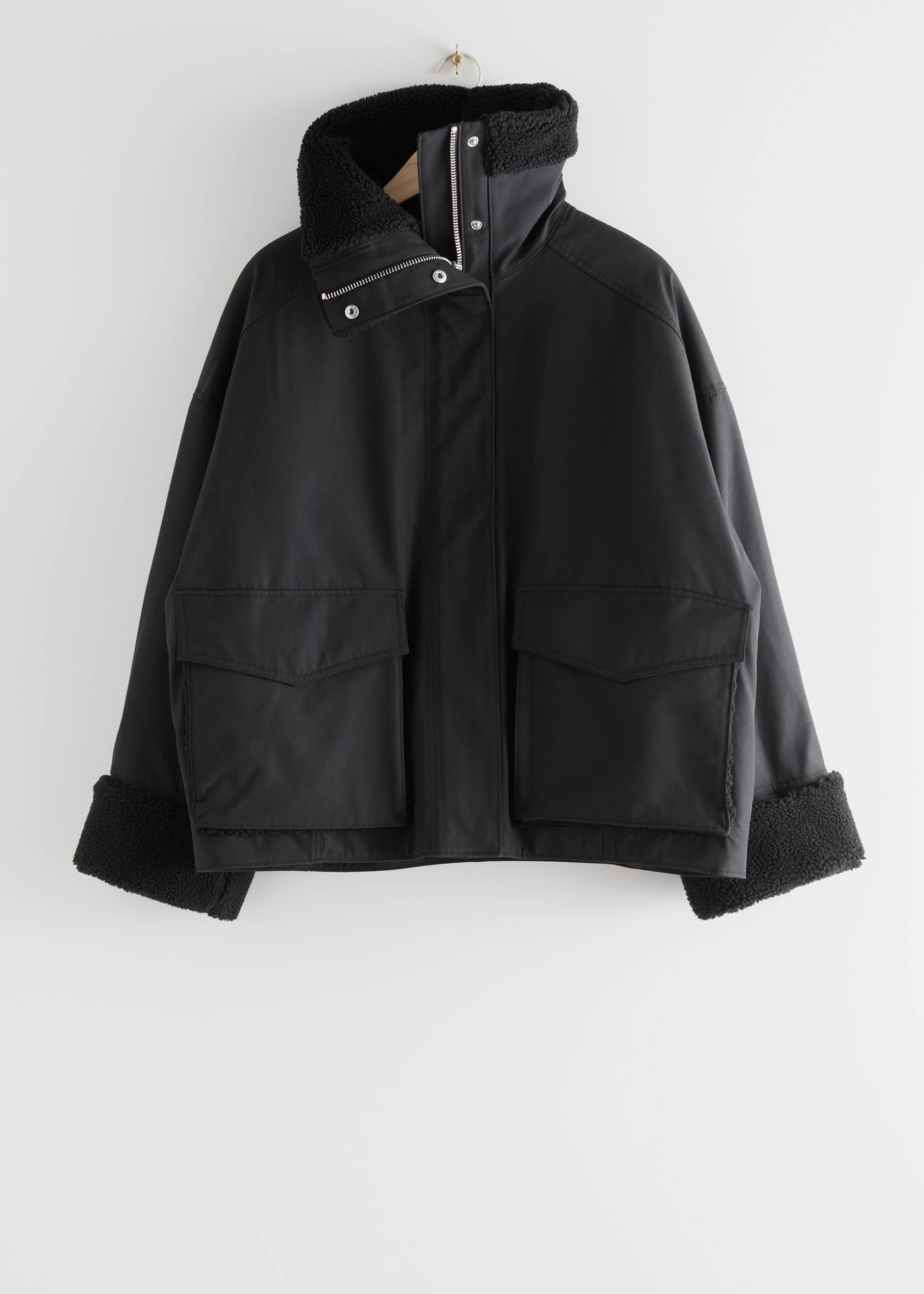 Oversized Shearling Jacket - Black - Still Life