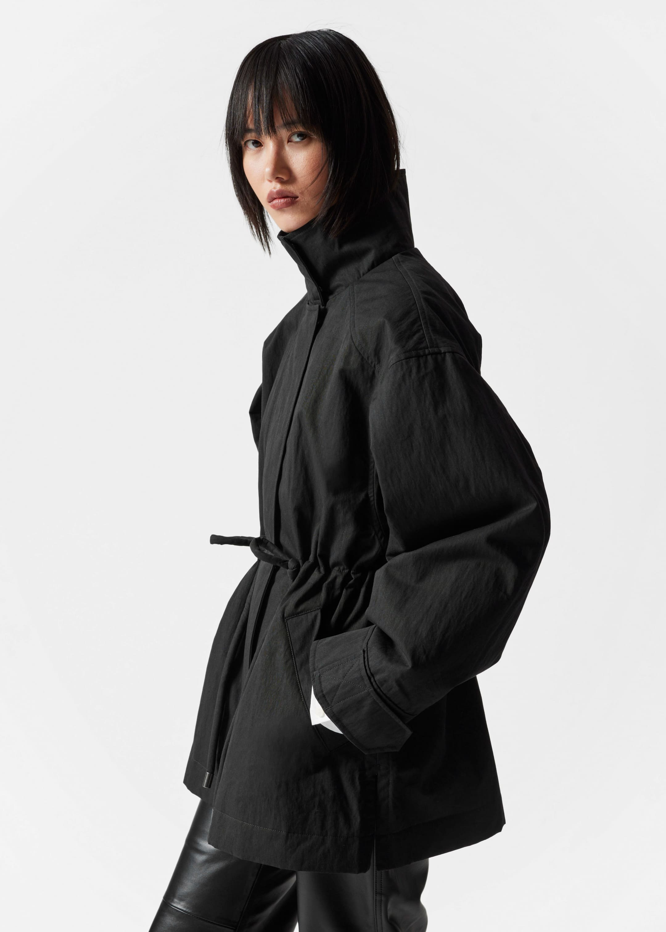 Drawstring Waist Jacket - Black - Lookbook