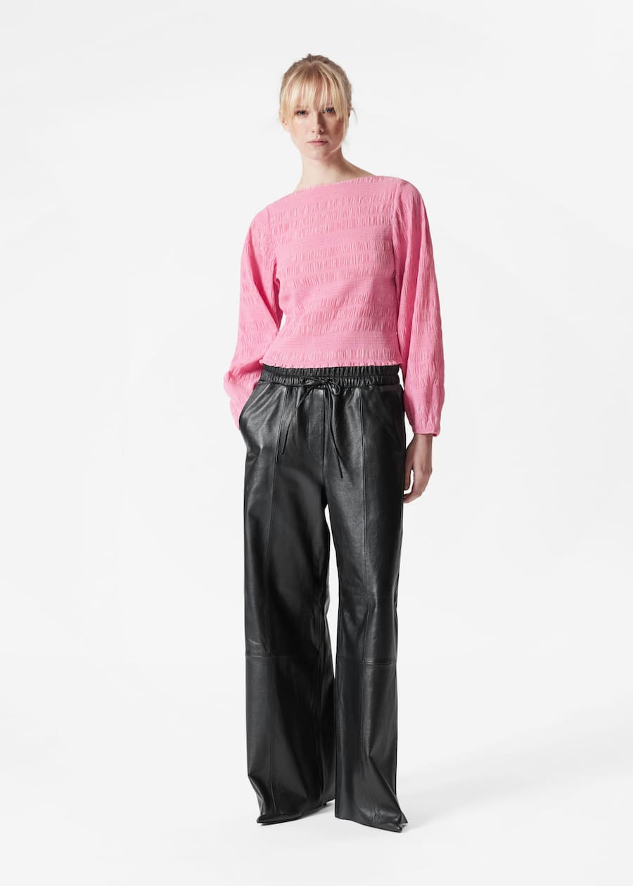 Smocked Boat-Neck Top