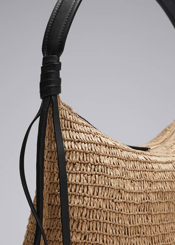 Leather-Detailed Straw Bag
