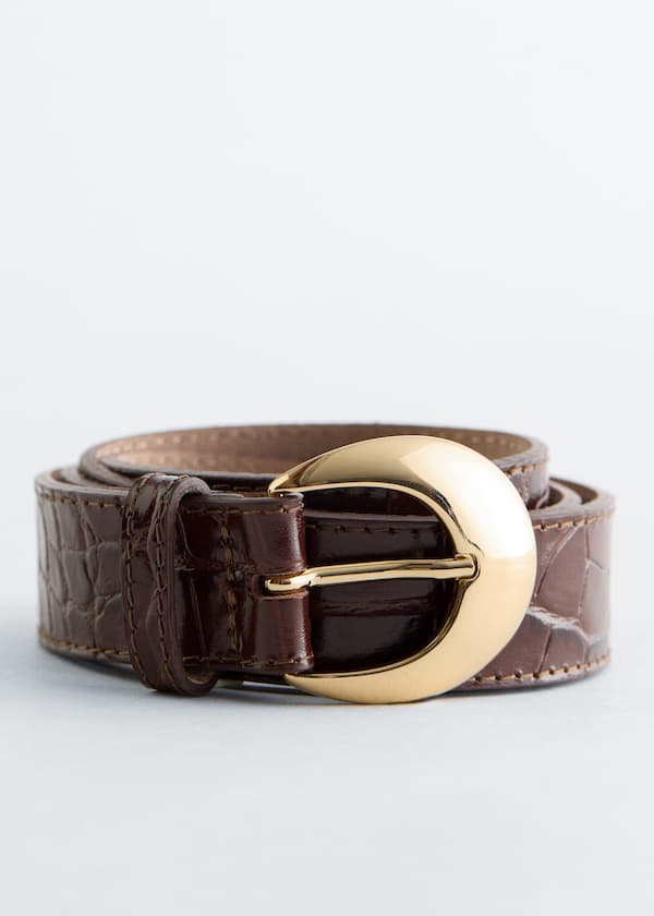 Crescent-Buckle Leather Belt