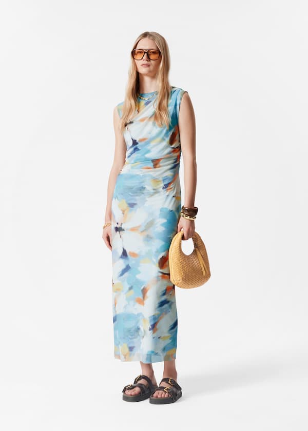 Draped Sleeveless Midi Dress