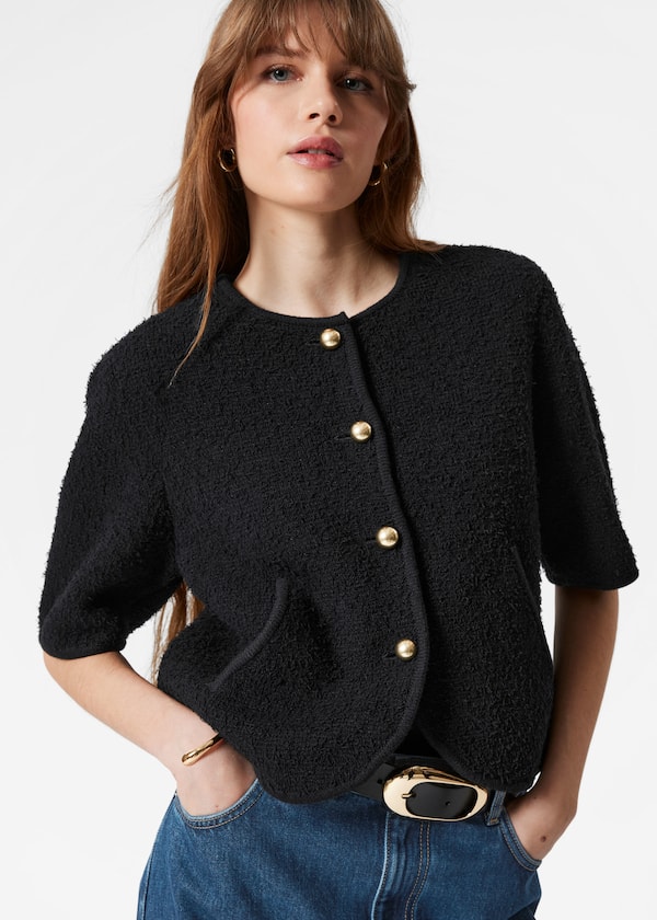 Textured Short-Sleeve Cardigan