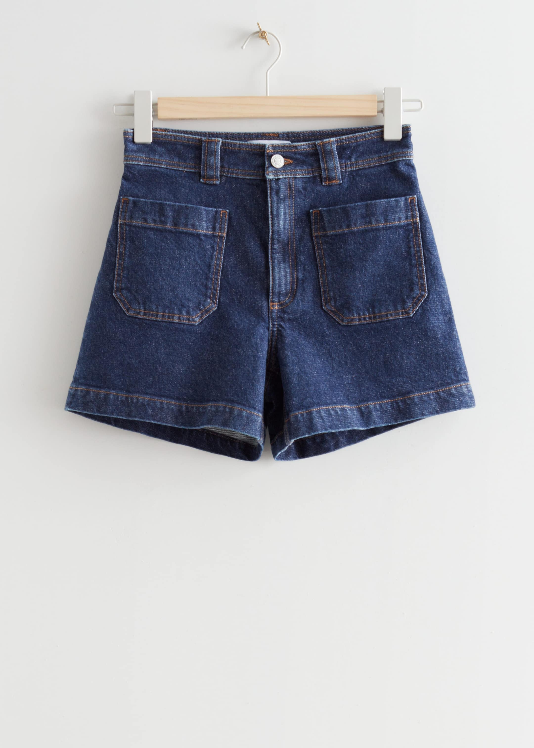 Patch Pocket Denim Shorts - Mid Blue - Still Life